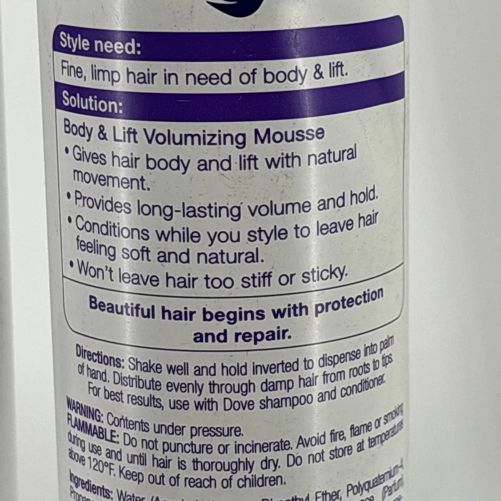 2 Dove Body & Lift Volumizing Mousse 7 oz Hair Styling Foam For Fine Limp Hair